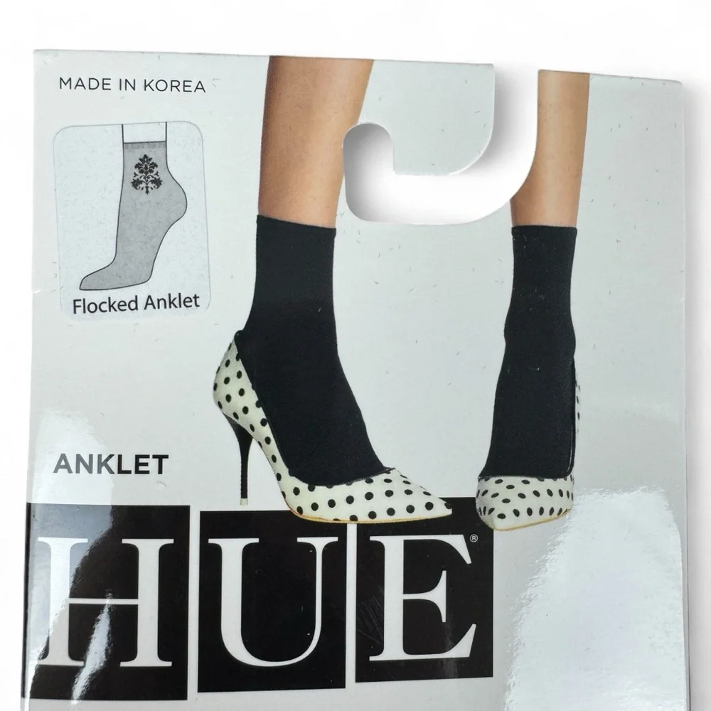Hue Flocked‎ Brocade Anklet Socks Womens One Size Fits Most Sheer Black